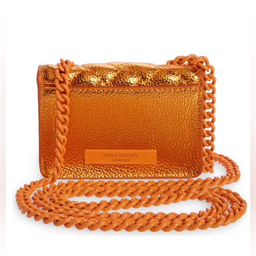 Kurt Geiger London Micro Kensington Orange Metallic Quilted Crossbody Bag - Picture 8 of 11